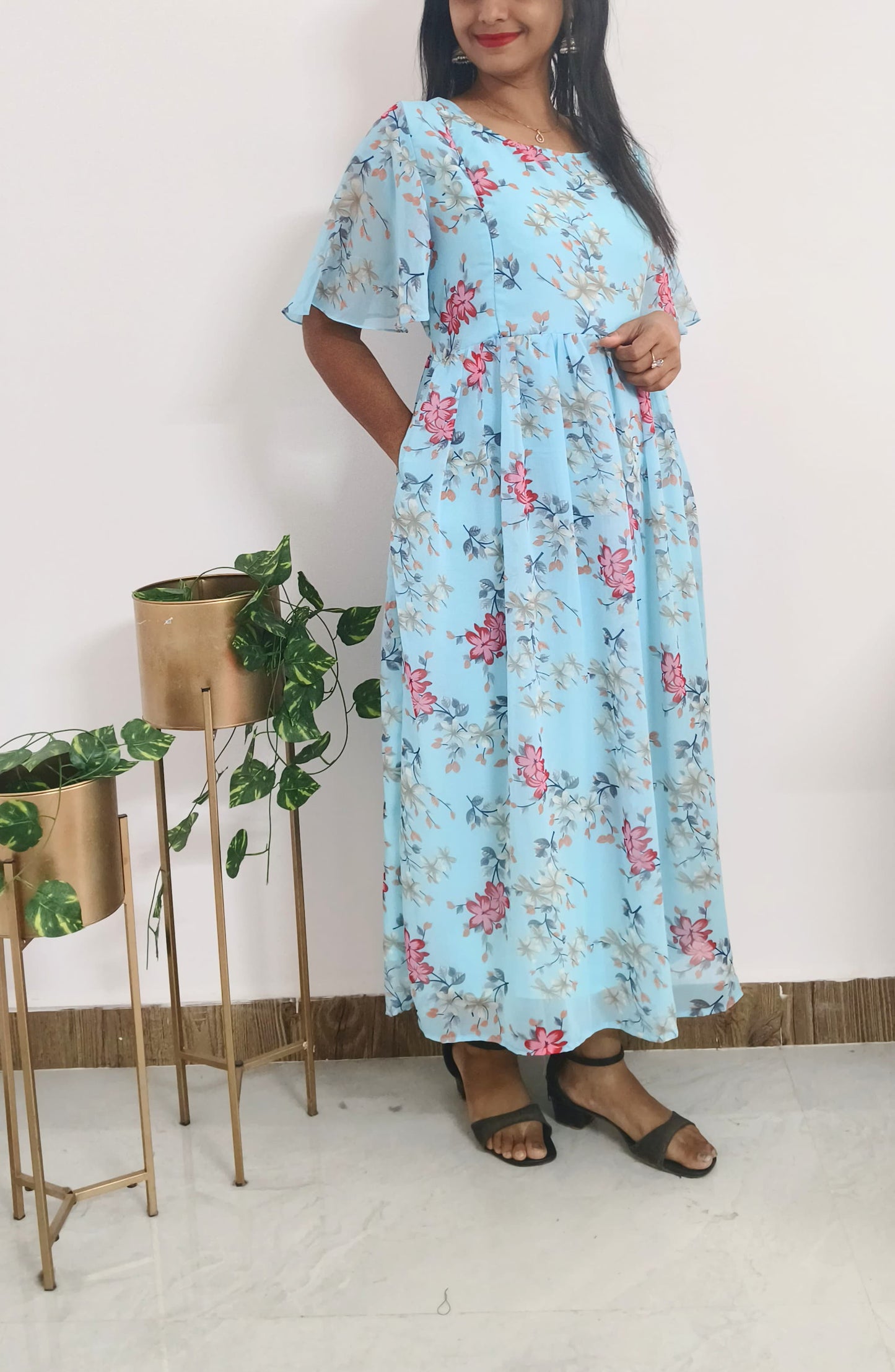 Sky Bloom-Georgette Feeding Maxi