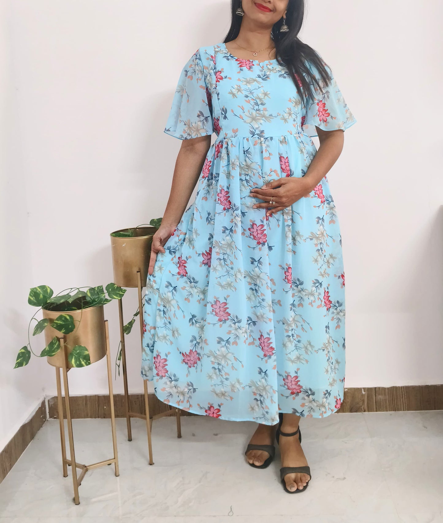 Sky Bloom-Georgette Feeding Maxi