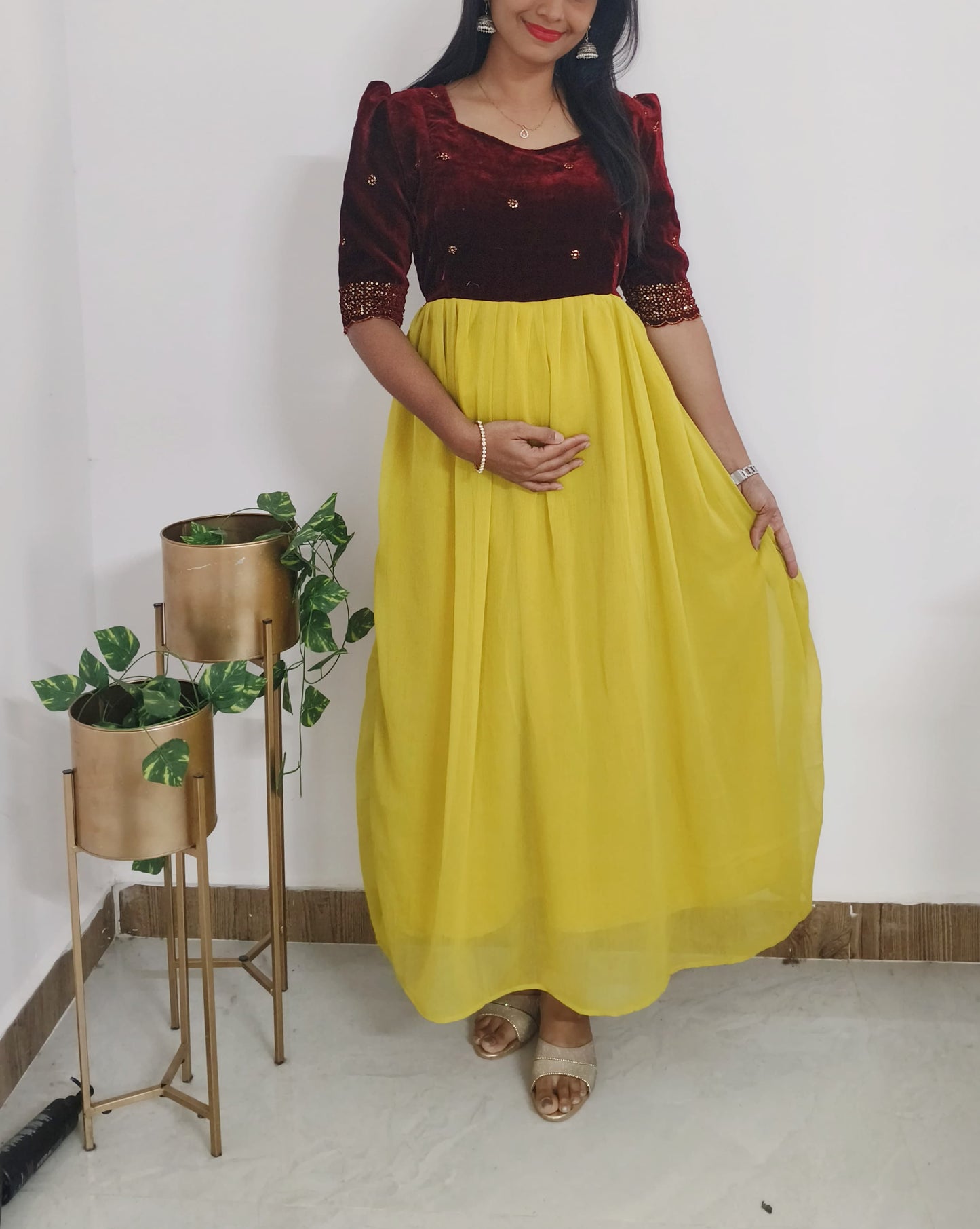 Maroon Sunset-Maternity Party Wear
